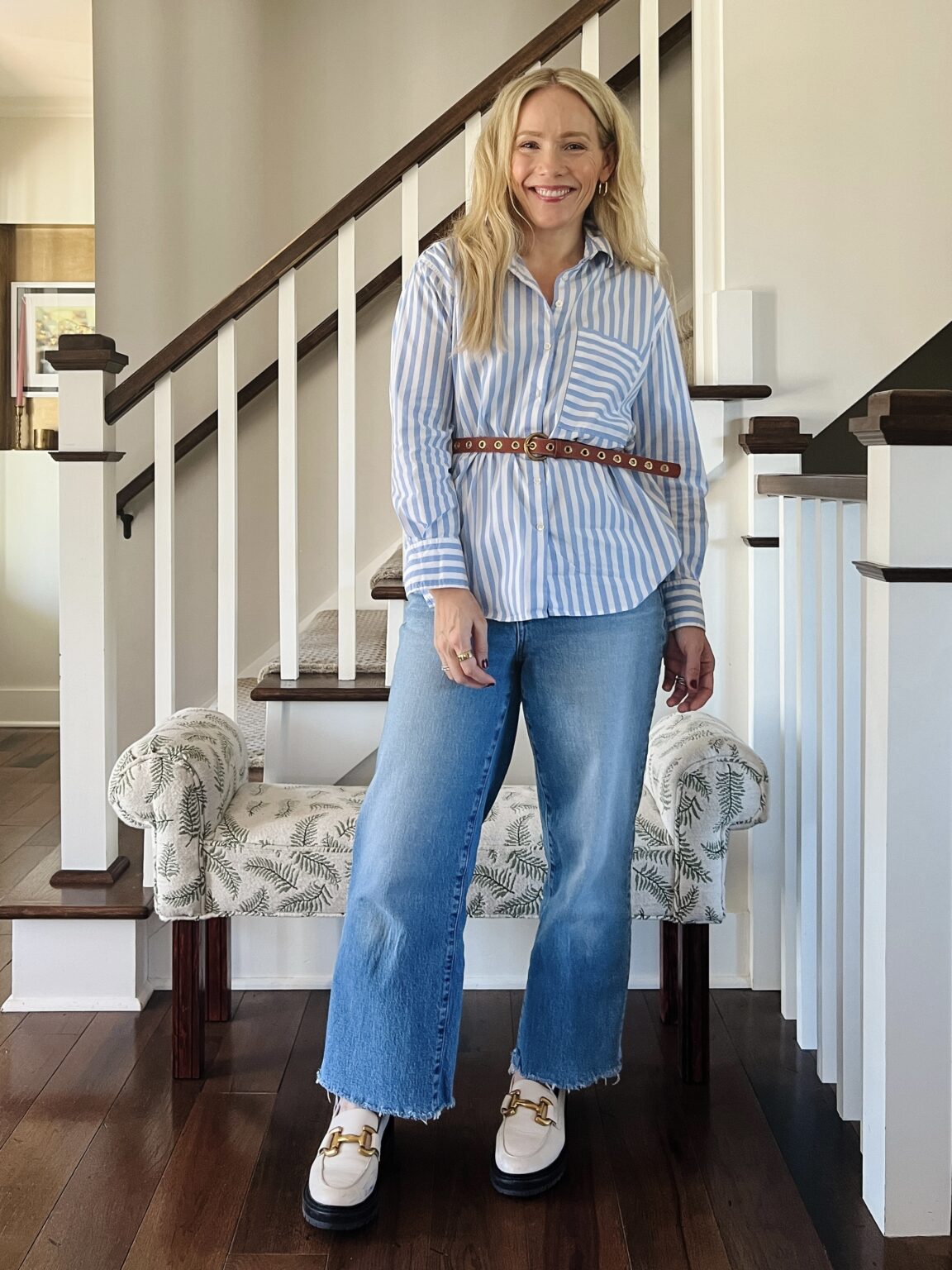 Till Stripe Crop Button Down in Peony